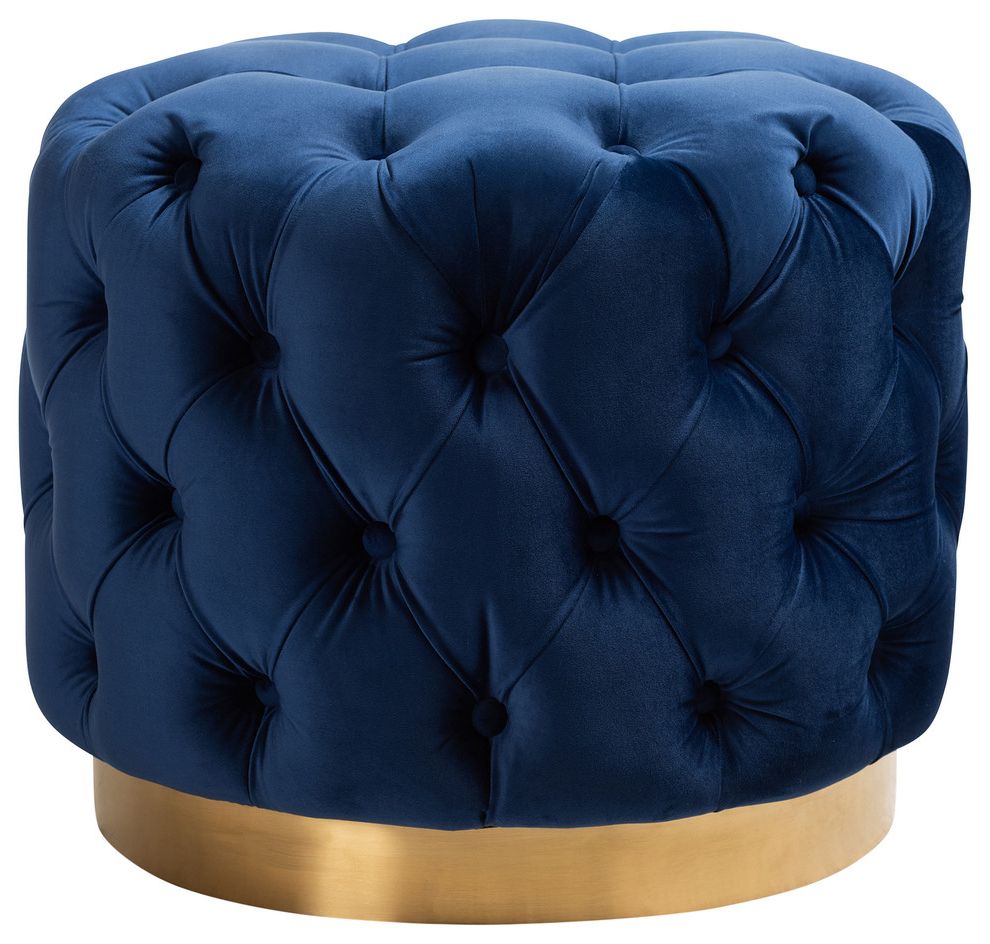 Maxine Glam Velvet Fabric Gold Button Tuft Ottoman – Contemporary Pertaining To Most Popular Gold Chevron Velvet Fabric Ottomans (View 4 of 10)