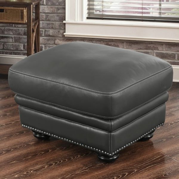 Medium Gray Leather Pouf Ottomans Intended For Most Up To Date Shop Abbyson Kassidy Grey Leather Ottoman – On Sale – Free Shipping (View 7 of 10)