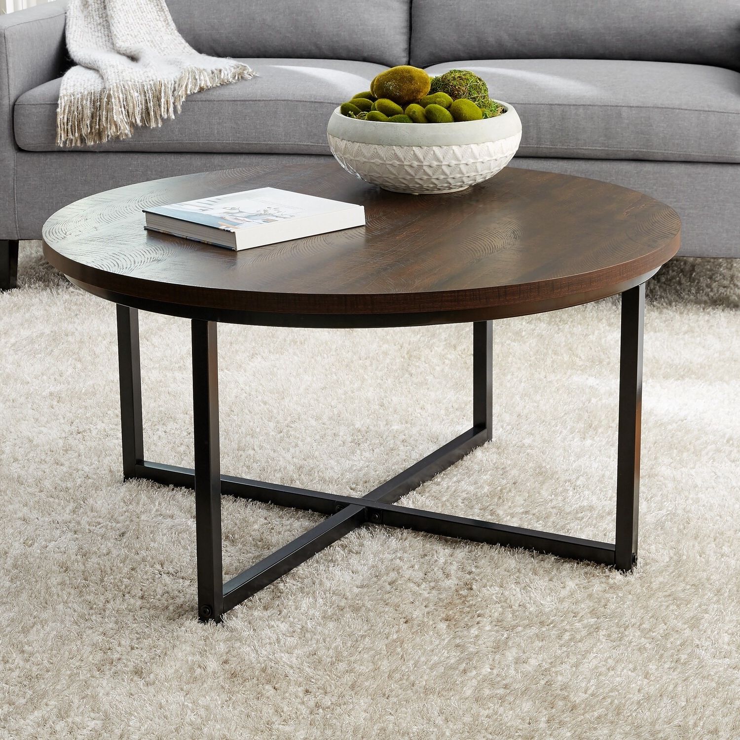 Metal Legs And Oak Top Round Coffee Tables Intended For 2019 Round Coffee Table With Metal Legs, 36" D X 19" H (View 2 of 10)