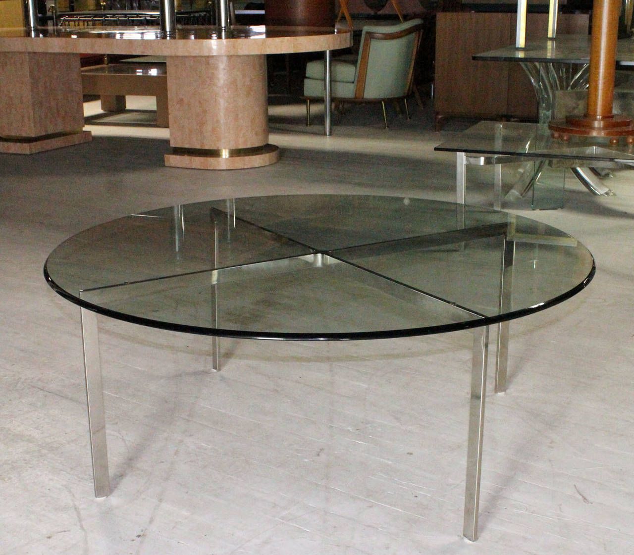 Mid Century Modern Chrome X Base Thick Round Glass Top Coffee Table For Throughout Latest Chrome And Glass Modern Coffee Tables (View 1 of 10)