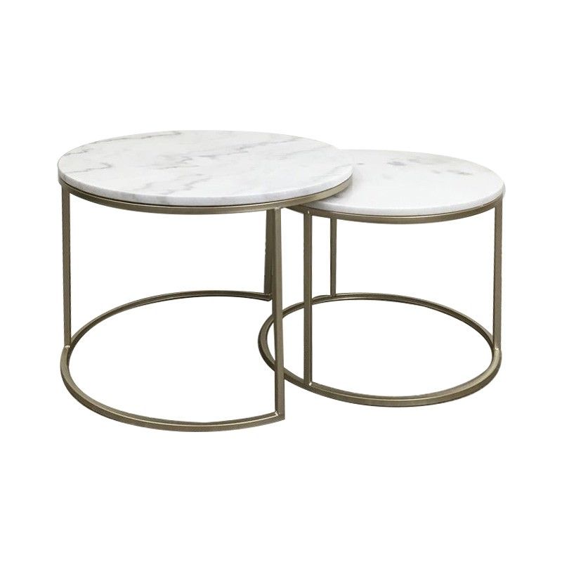 Miles 2 Piece Marble Top Metal Round Nesting Coffee Table Set, 60cm Pertaining To Latest Marble Coffee Tables Set Of  (View 8 of 10)