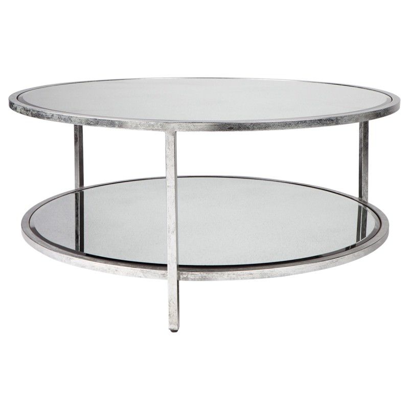 Mirrored And Silver Cocktail Tables Inside Most Recent Cocktail Antique Mirror Top Iron Round Coffee Table, 100cm, Antique Silver (View 10 of 10)