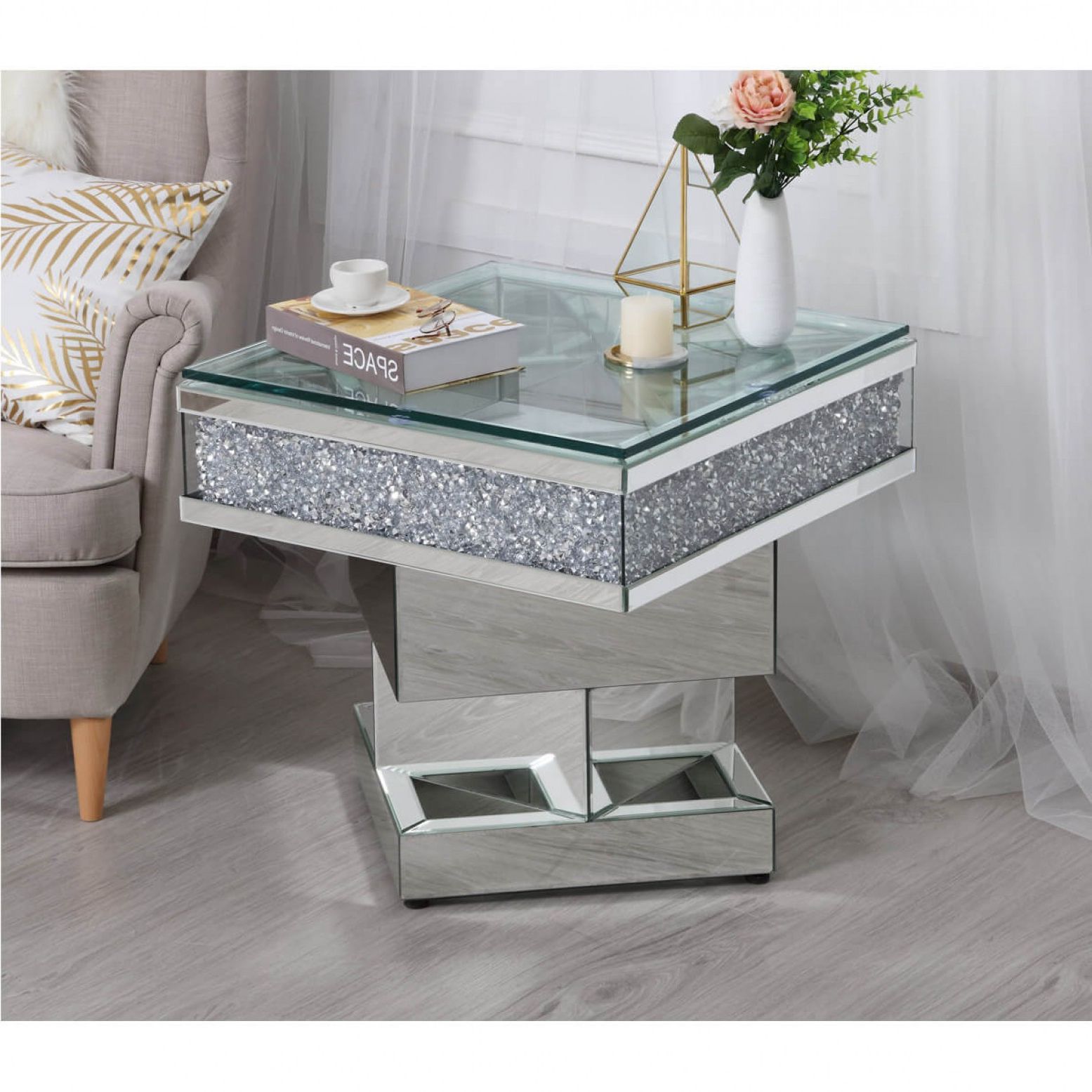 Mirrored Modern Coffee Tables In Newest Modern 24 End Table, Clear Crystal Mirrorelegant Lighting (View 10 of 10)