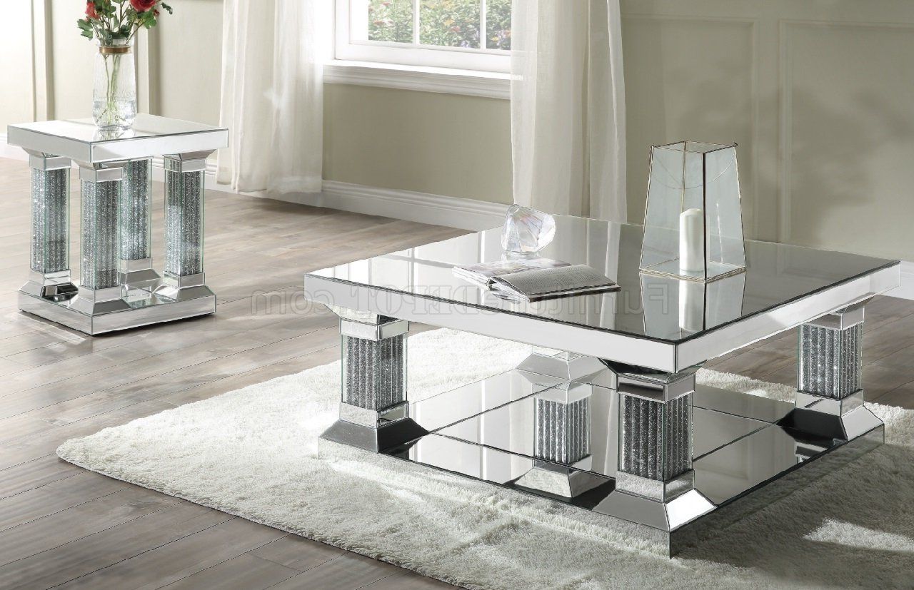 Mirrored Modern Coffee Tables With Regard To Well Liked Caesia Coffee Table 87905 In Mirror & Faux Crystalsacme (View 9 of 10)