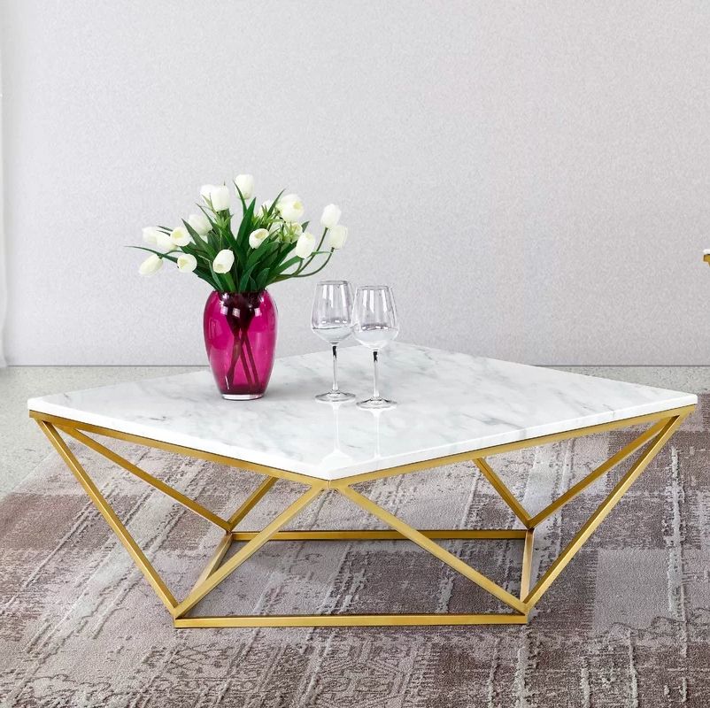 Modern Geometric White Marble Coffee Table With Gold Legs – Awesome Decors Regarding Newest White Marble And Gold Coffee Tables (View 8 of 10)