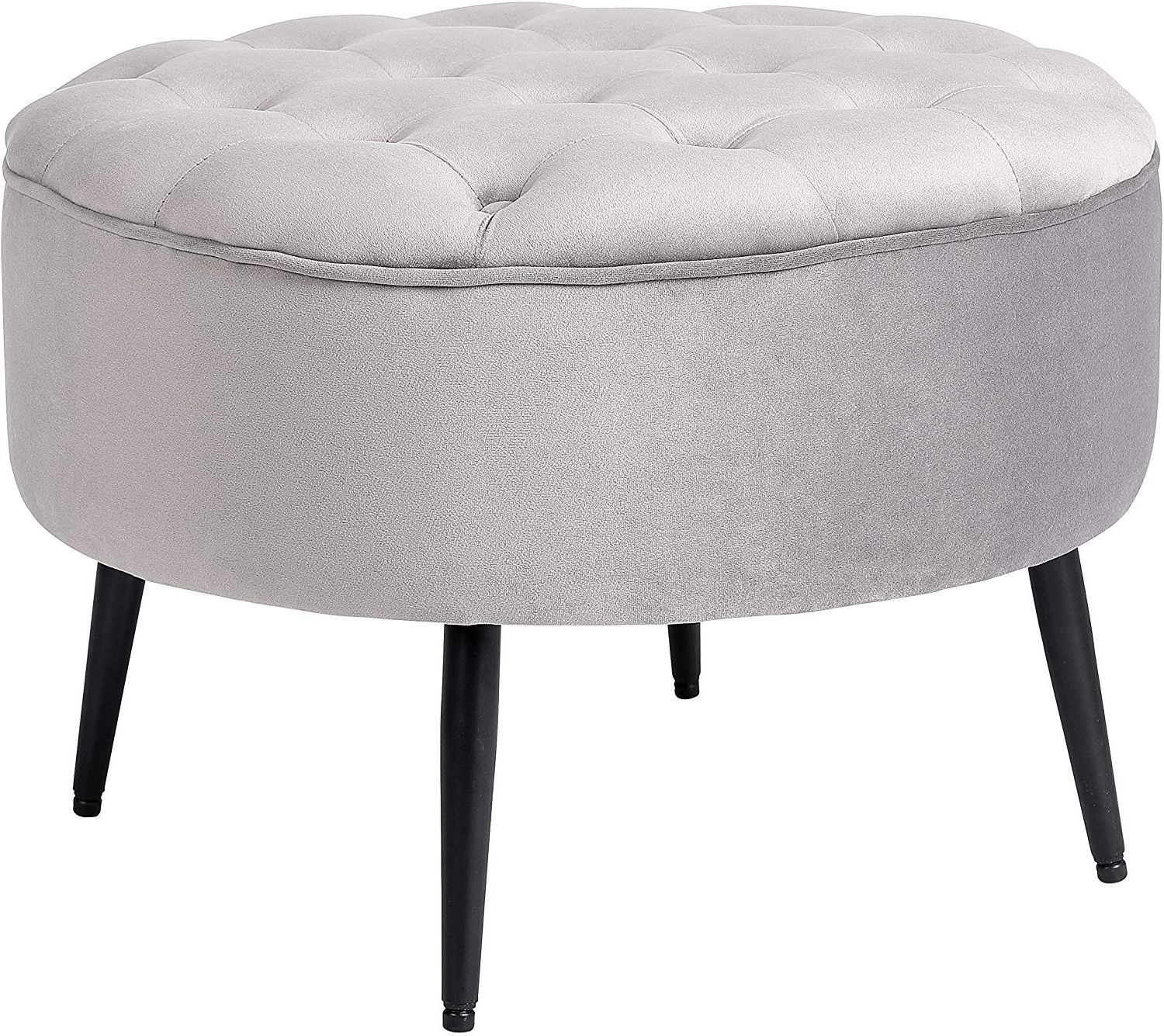 Modern Gibson White Small Round Ottomans Within Widely Used Birdrock Home Tufted Round Grey Ottoman – Velvet Foot Stool – Mid (View 7 of 10)