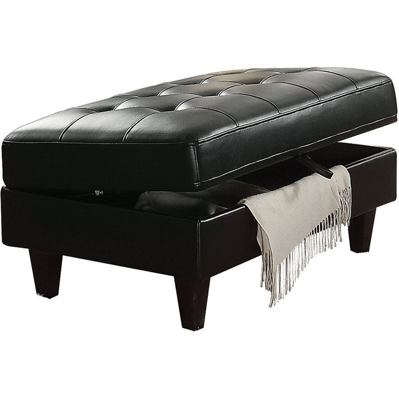 Most Current Black Leather Foot Stools Inside Acme Nate Faux Leather Tufted Storage Ottoman In Black –  (View 1 of 10)