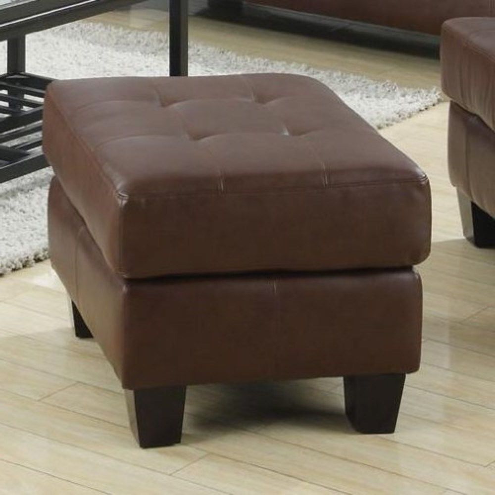 Most Current Deluxe Ottoman With Leather Upholstery, Dark Brown, Benzara (wood In Brown Leather Tan Canvas Pouf Ottomans (View 6 of 10)