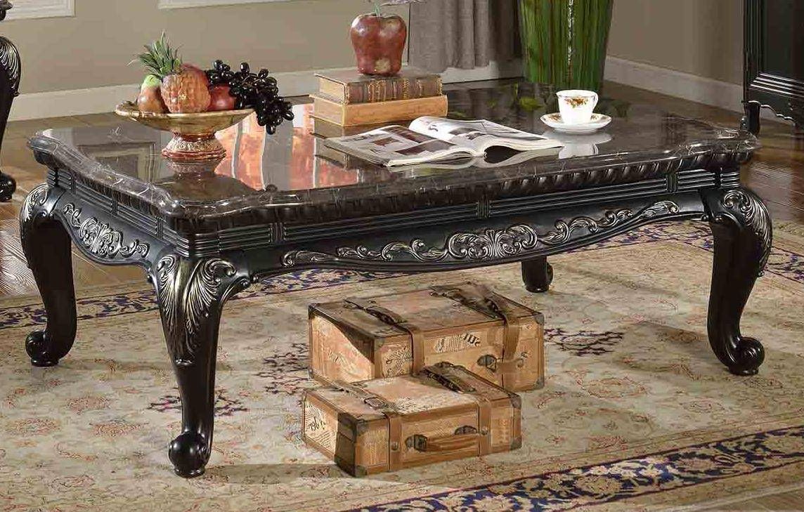 Most Current Marble Top Coffee Tables With Regard To Meridian Furniture 218 Florence Traditional Black Marble Top Coffee (View 7 of 10)