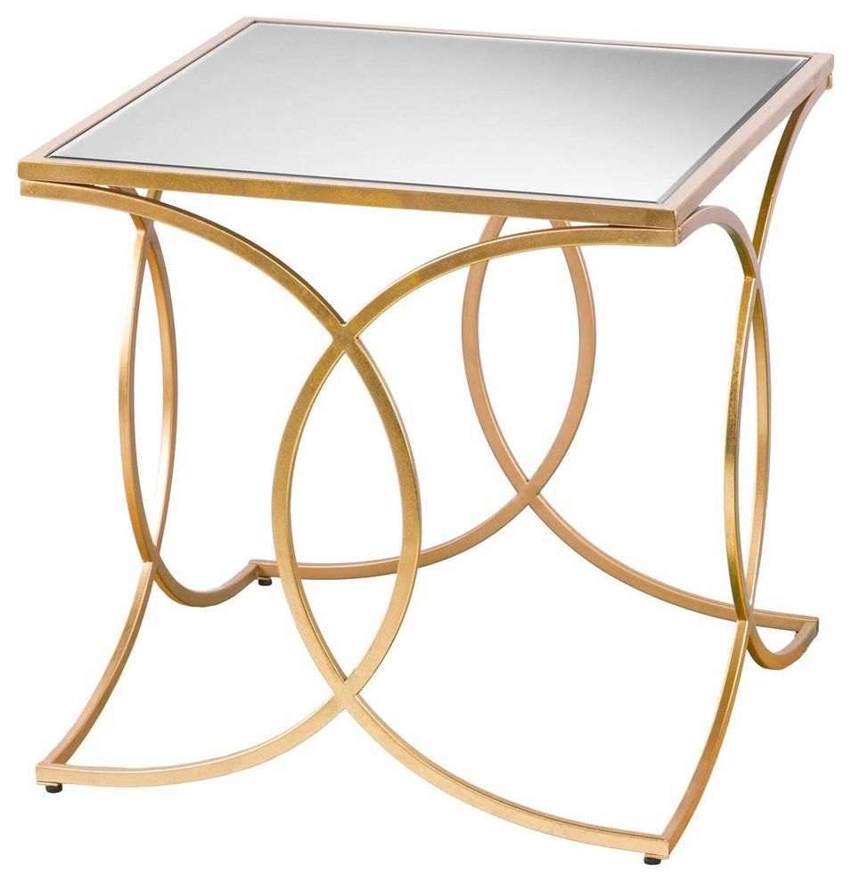 Most Current Modern Side Table, Gold Geometric Metal Base With Beveled Mirrored With Gold And Mirror Modern Cube End Tables (View 6 of 10)