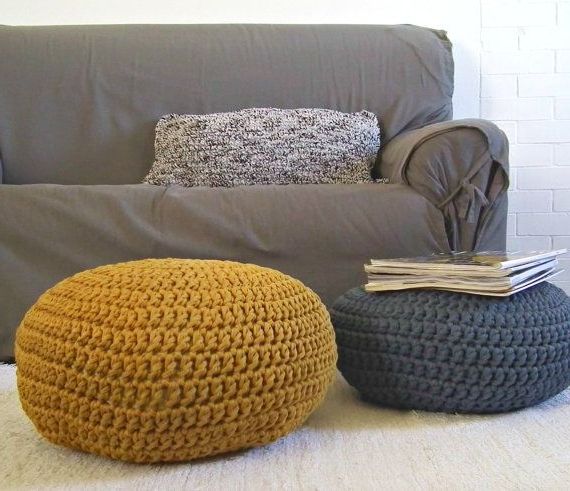 Most Current Mustard Large Floor Pouf Ottoman Round Chunky Knit Pouffe (View 7 of 10)