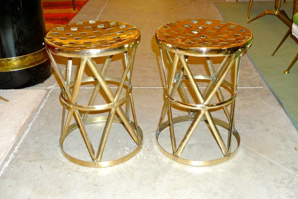 Most Current Pair Of Vintage Brass Woven Strapwork Stools At 1stdibs Pertaining To Espresso Antique Brass Stools (View 2 of 10)