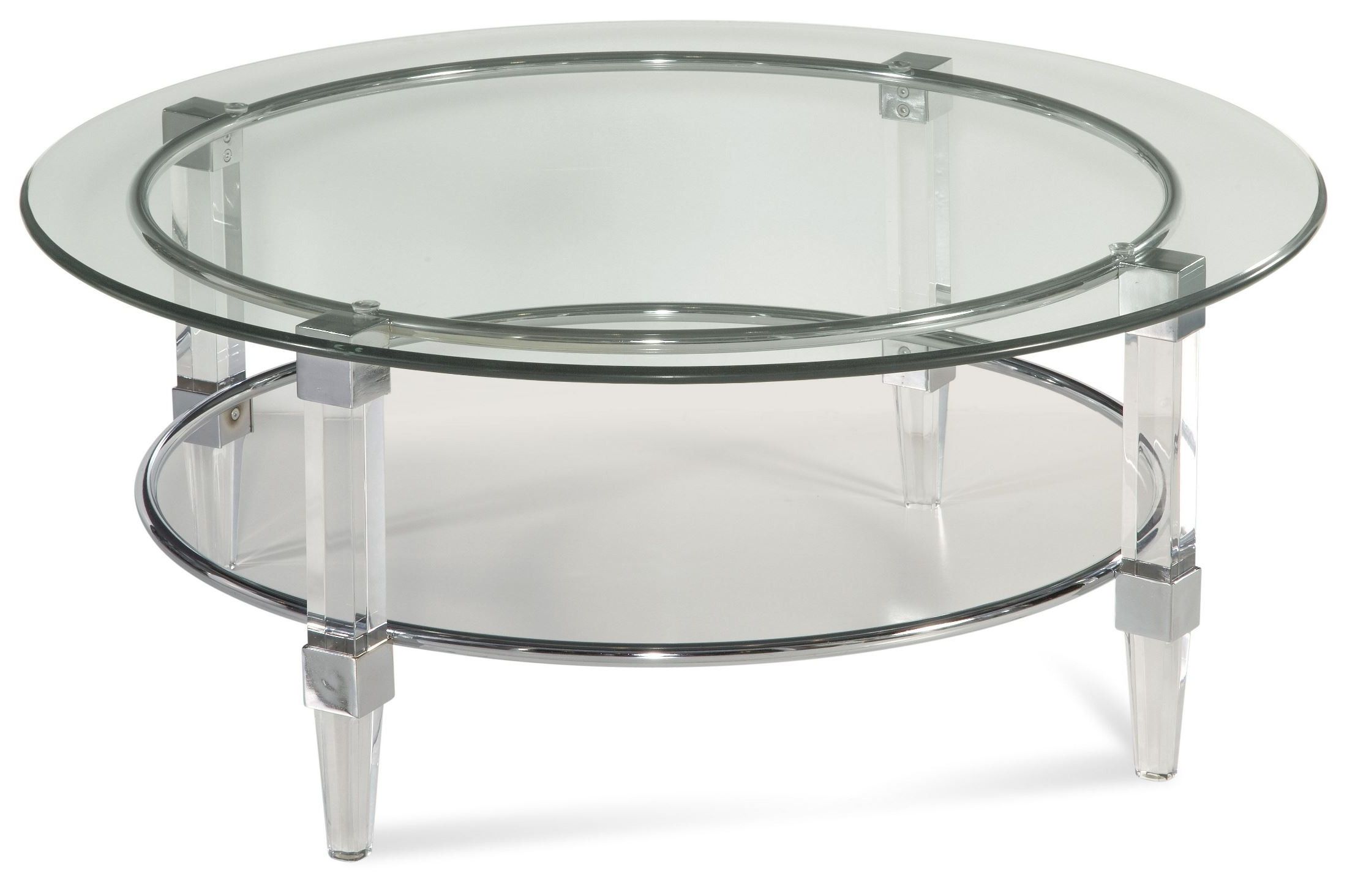 Most Current Polished Chrome Round Cocktail Tables Within Cristal Acrylic And Chrome Cocktail Table, 2929 120ec, Bassett Mirror (View 7 of 10)