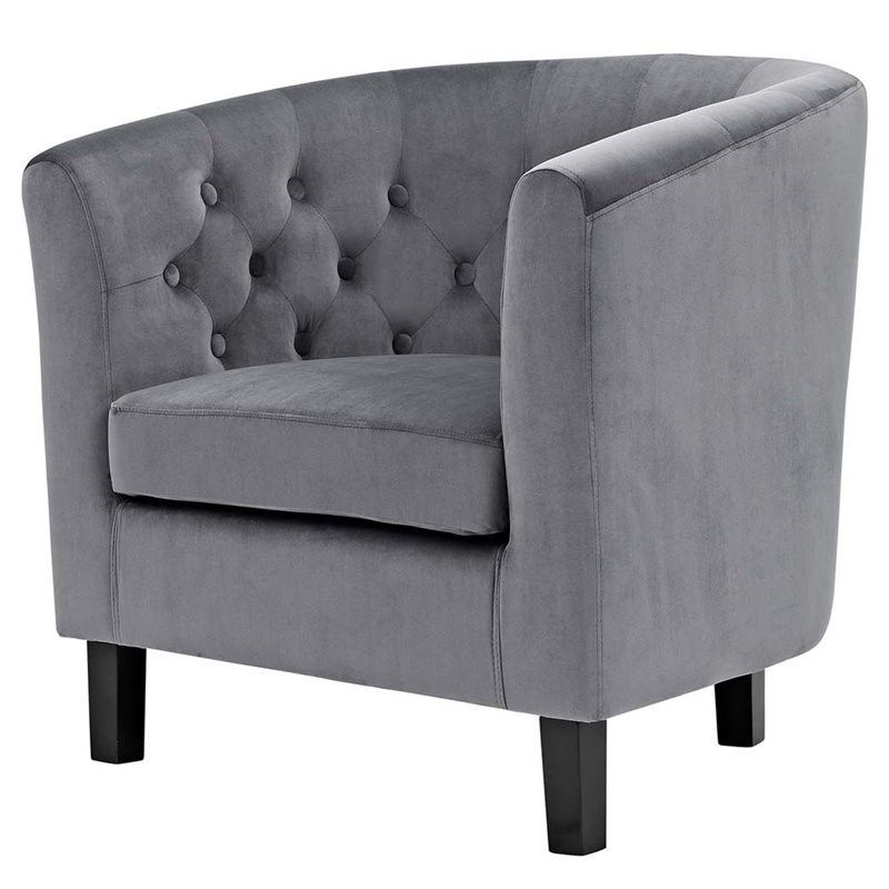 Most Current Round Gray And Black Velvet Ottomans Set Of 2 In Modway Prospect Velvet Tufted Accent Chair In Gray (set Of 2) – Eei (View 5 of 10)