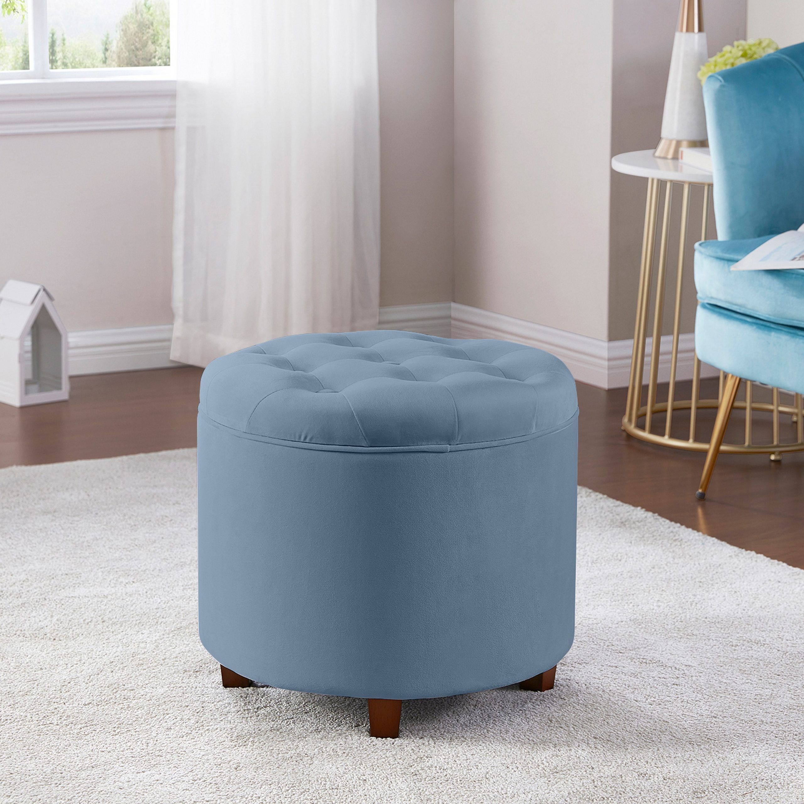 Most Current Velvet Ribbed Fabric Round Storage Ottomans Regarding Donovan Round Tufted Velvet Storage Ottoman Foot Rest Stool/seat With (View 1 of 10)