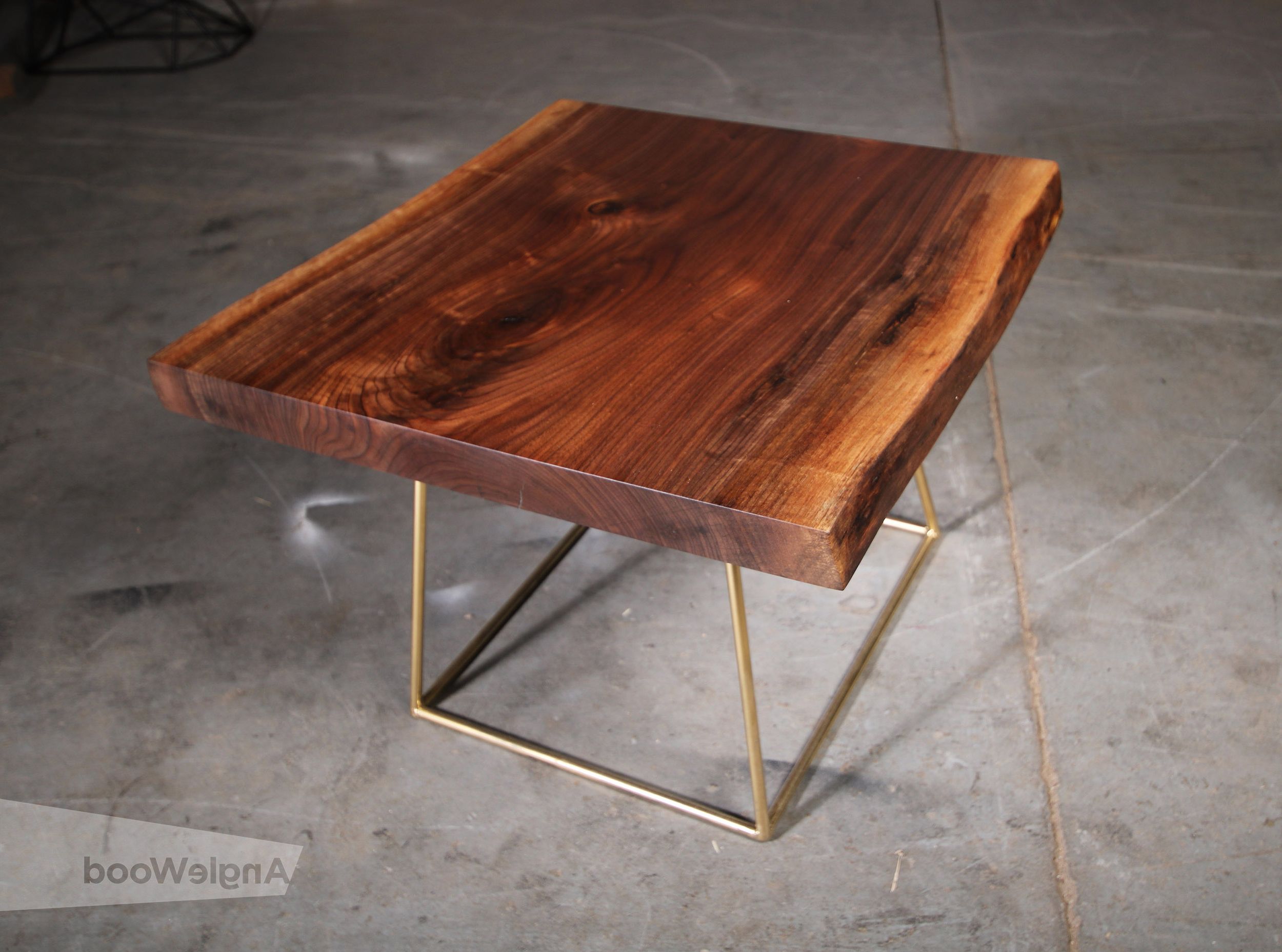 Most Current Walnut And Gold Rectangular Coffee Tables Intended For Walnut Live Edge Square Coffee Table Gold Legs – Anglewood Live Edge (View 4 of 10)
