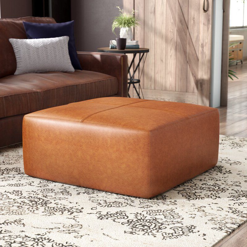 Most Popular 17 Stories Pereira 35" Genuine Leather Square Pouf Ottoman & Reviews Regarding Weathered Ivory Leather Hide Pouf Ottomans (View 6 of 10)