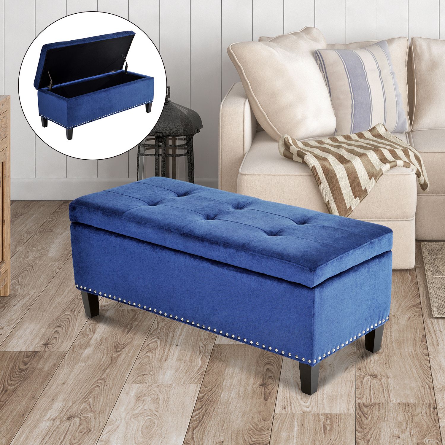 Most Popular 42" Contemporary Tufted Top Storage Ottoman Bench Velvet Fabric Home Intended For Gray Velvet Tufted Storage Ottomans (View 10 of 10)