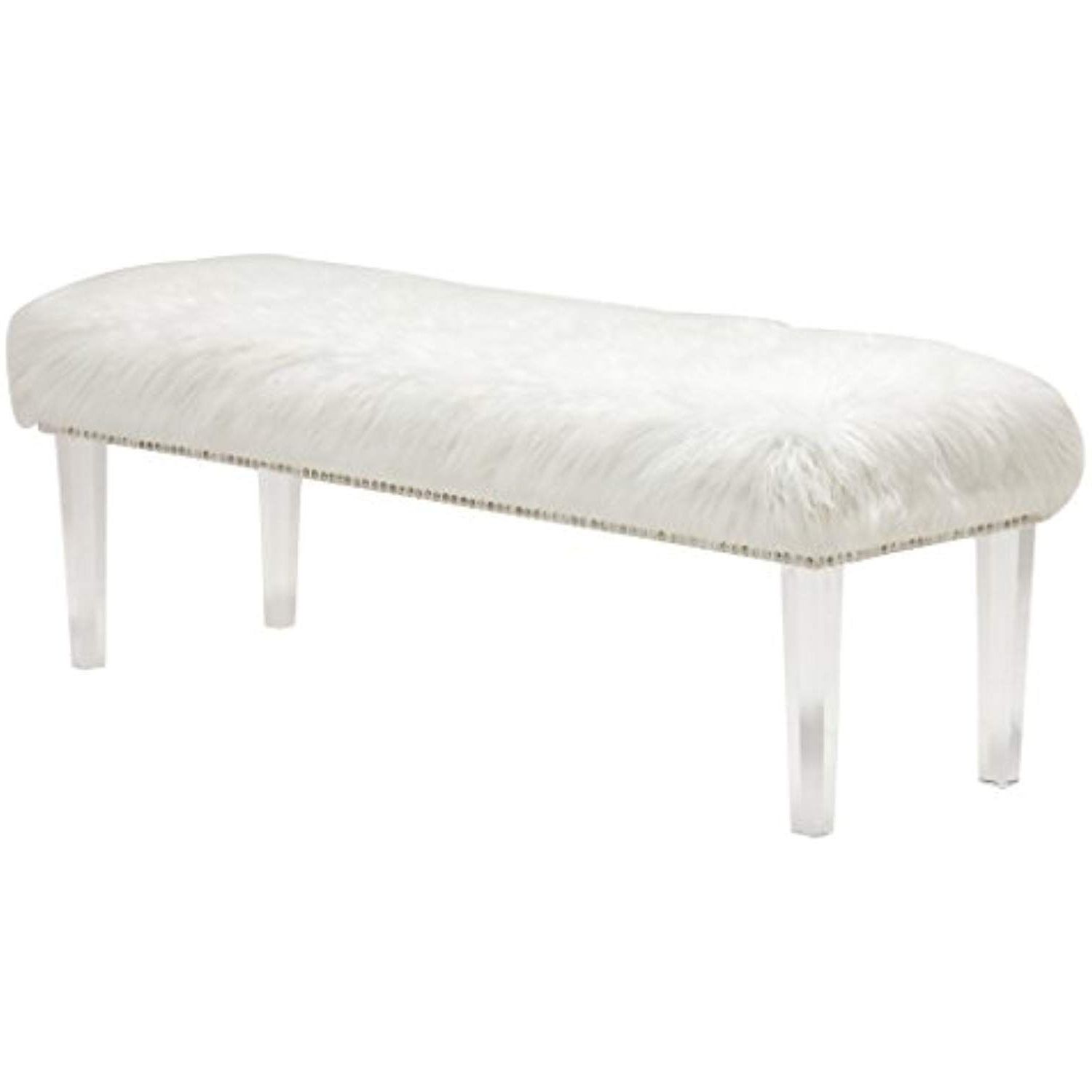 Most Popular Andeworld White Faux Fur Bench With Acrylic Legs And Nailhead With Regard To White And Clear Acrylic Tufted Vanity Stools (View 6 of 10)