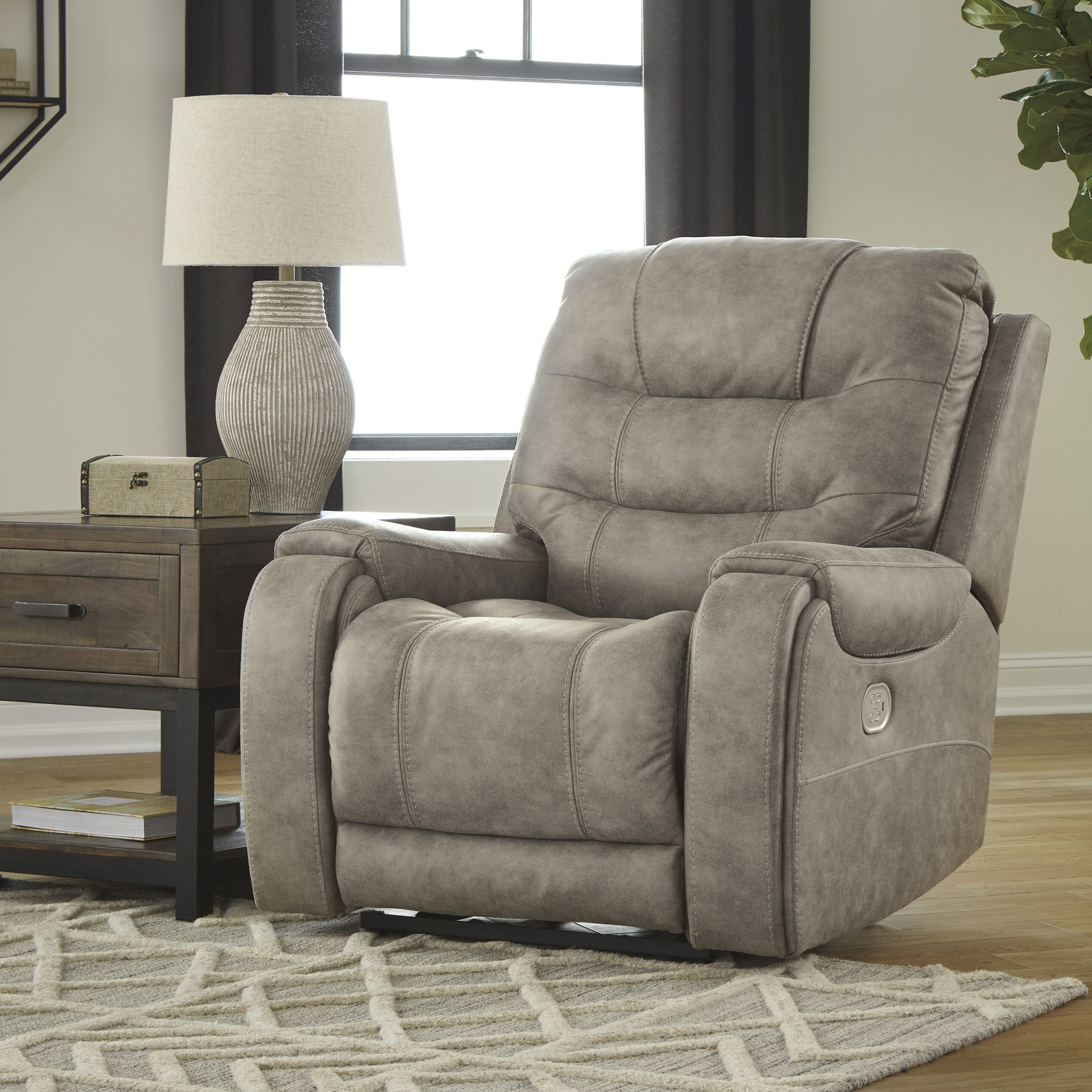 Most Popular Ashley Yacolt Power Recliner – Furniture World Galleries For Faux Leather Ac And Usb Charging Ottomans (View 1 of 10)