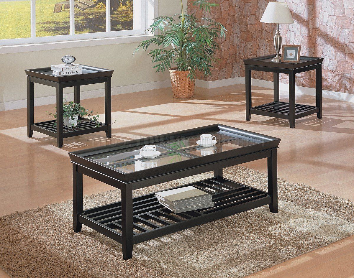 Most Popular Black Coffee Tables For Black Contemporary 3pc Coffee Table Set W/beveled Glass Tops (View 6 of 10)