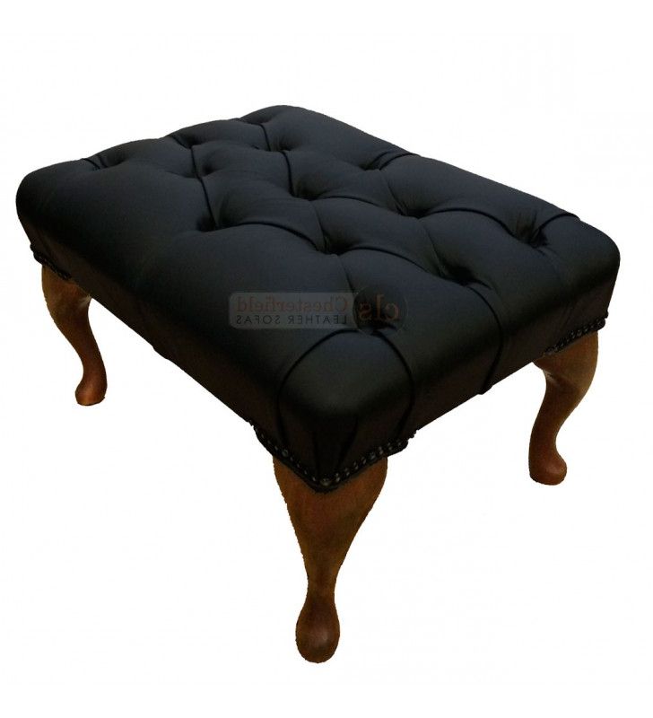 Most Popular Black Leather Foot Stools With Chesterfield Black Genuine Leather Footstool (View 9 of 10)