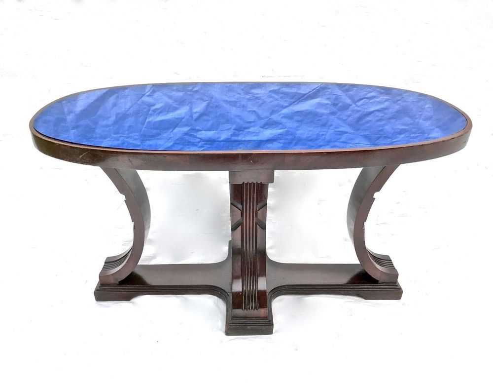 Most Popular Cobalt Coffee Tables In Art Deco Cobalt Blue Glass Mirror Oval Coffee Table (View 7 of 10)