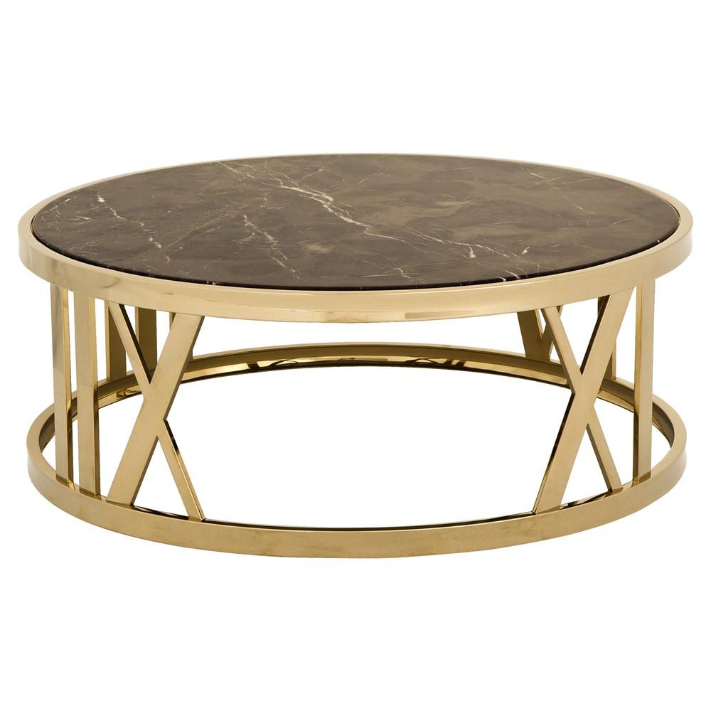 Most Popular Eichholtz Baccarat Hollywood Regency Brown Marble Gold Round Coffee Table Regarding Gold Coffee Tables (View 2 of 10)