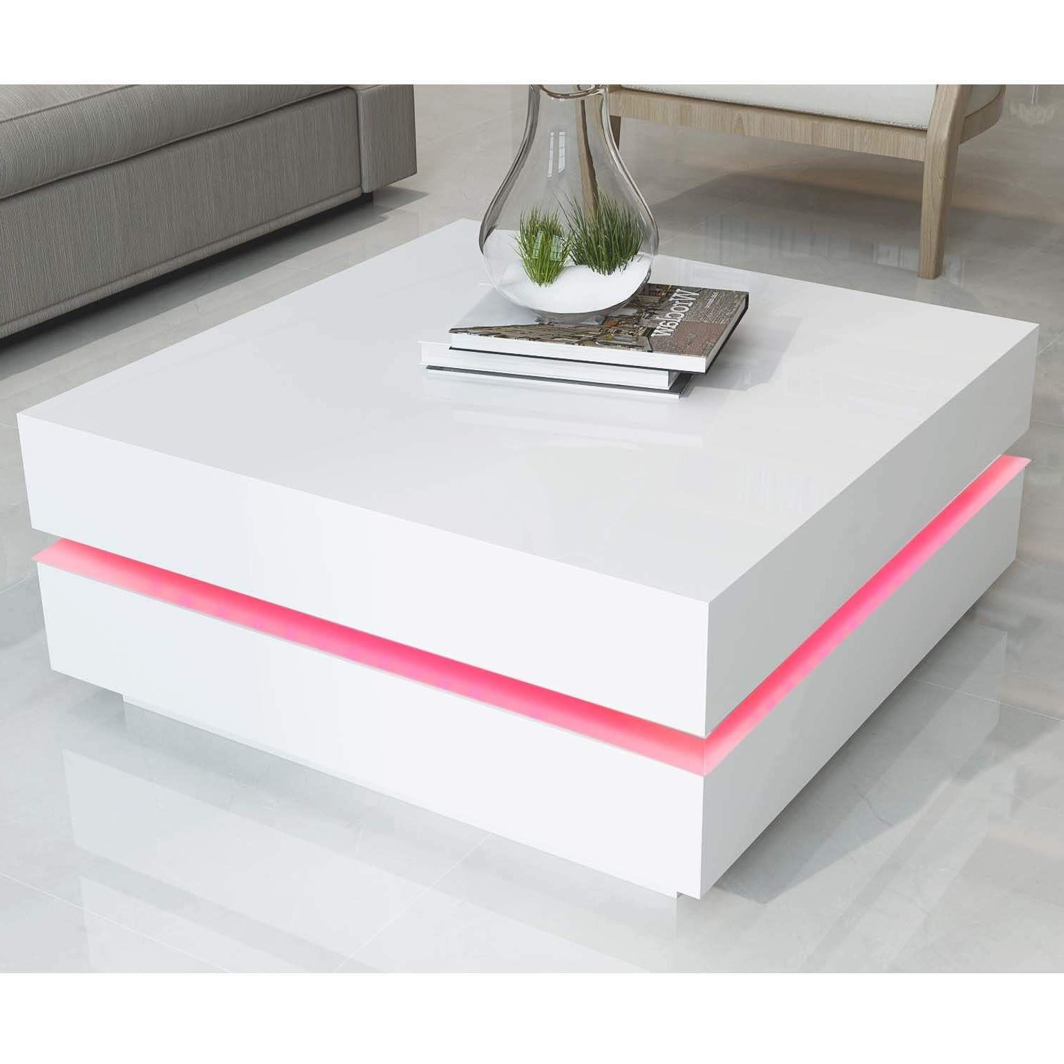 Most Popular Gloss White Steel Coffee Tables In Buy Tiffany White High Gloss Cubic Led Coffee Table From Furniture (View 3 of 10)