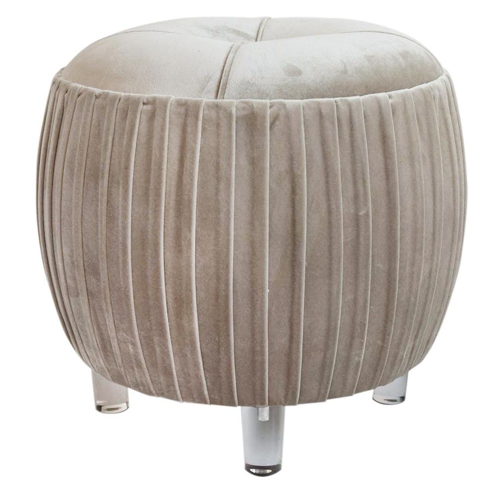 Most Popular Gray Velvet Tufted Storage Ottomans Pertaining To Helena Velvet Small Tufted Acrylic Round Ottoman, Chamoise Gray (View 6 of 10)