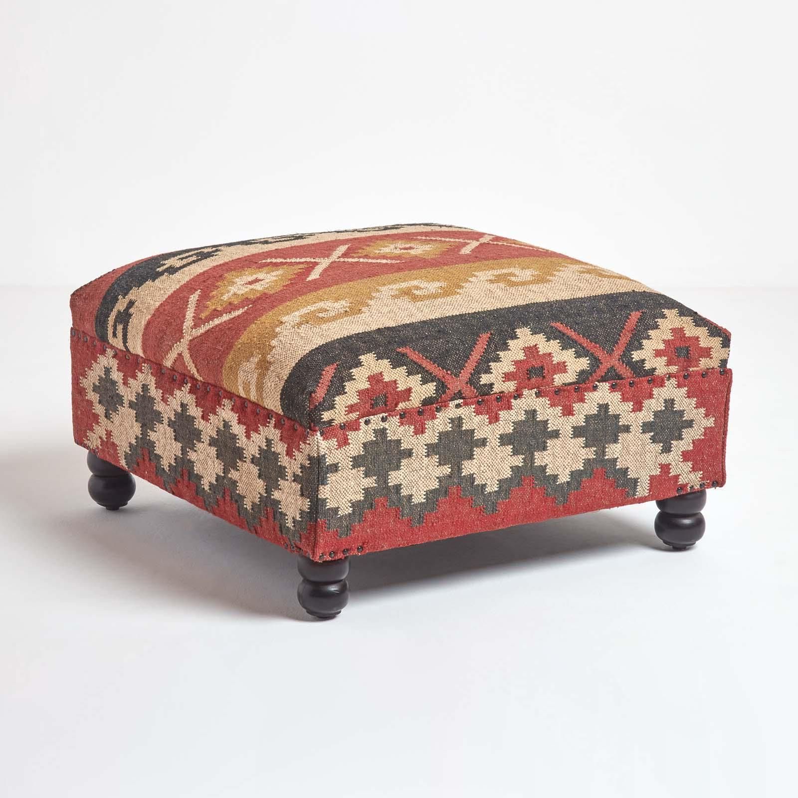 Most Popular Modern Luxury Kilim Upholstered Footstool Ottoman Pouffe Stool With Inside Wooden Legs Ottomans (View 7 of 10)