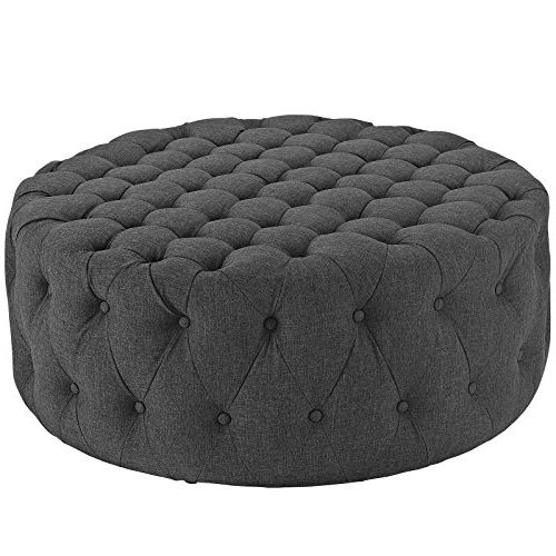 Most Popular Modway Amour Fabric Upholstered Button Tufted Round Ottoman In Gray (View 6 of 10)