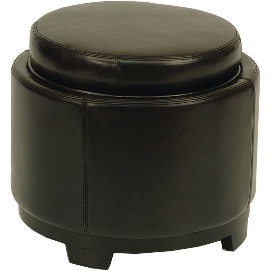 Most Popular Round Black Tasseled Ottomans Pertaining To Safavieh Round Casual Black Faux Leather Round Storage Ottoman At Lowes (View 7 of 10)