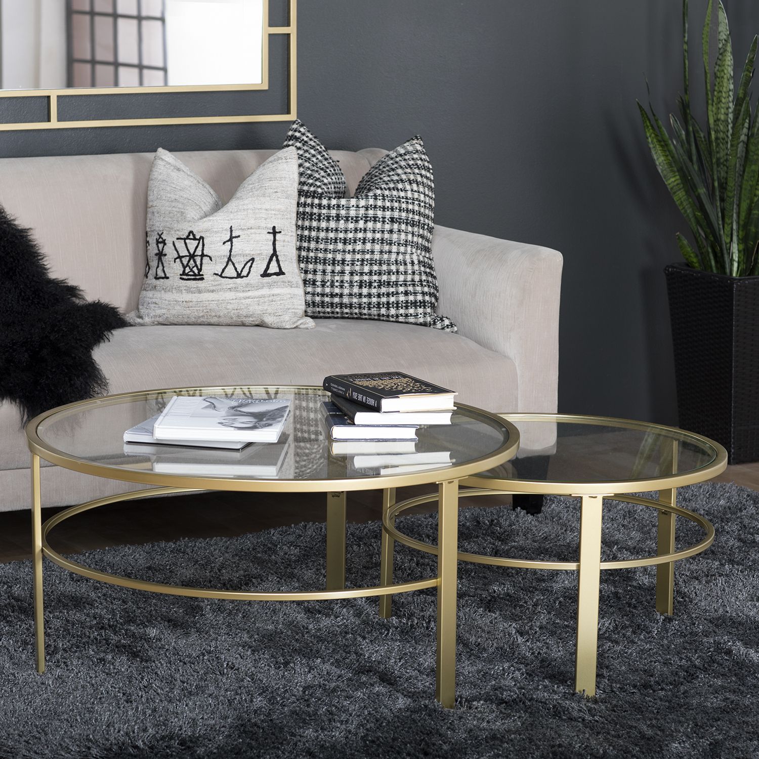 Most Popular Round Coffee Tables For Corbel Modern Round Nesting Coffee Table Set (36" W & 26"w) In Gold (View 3 of 10)