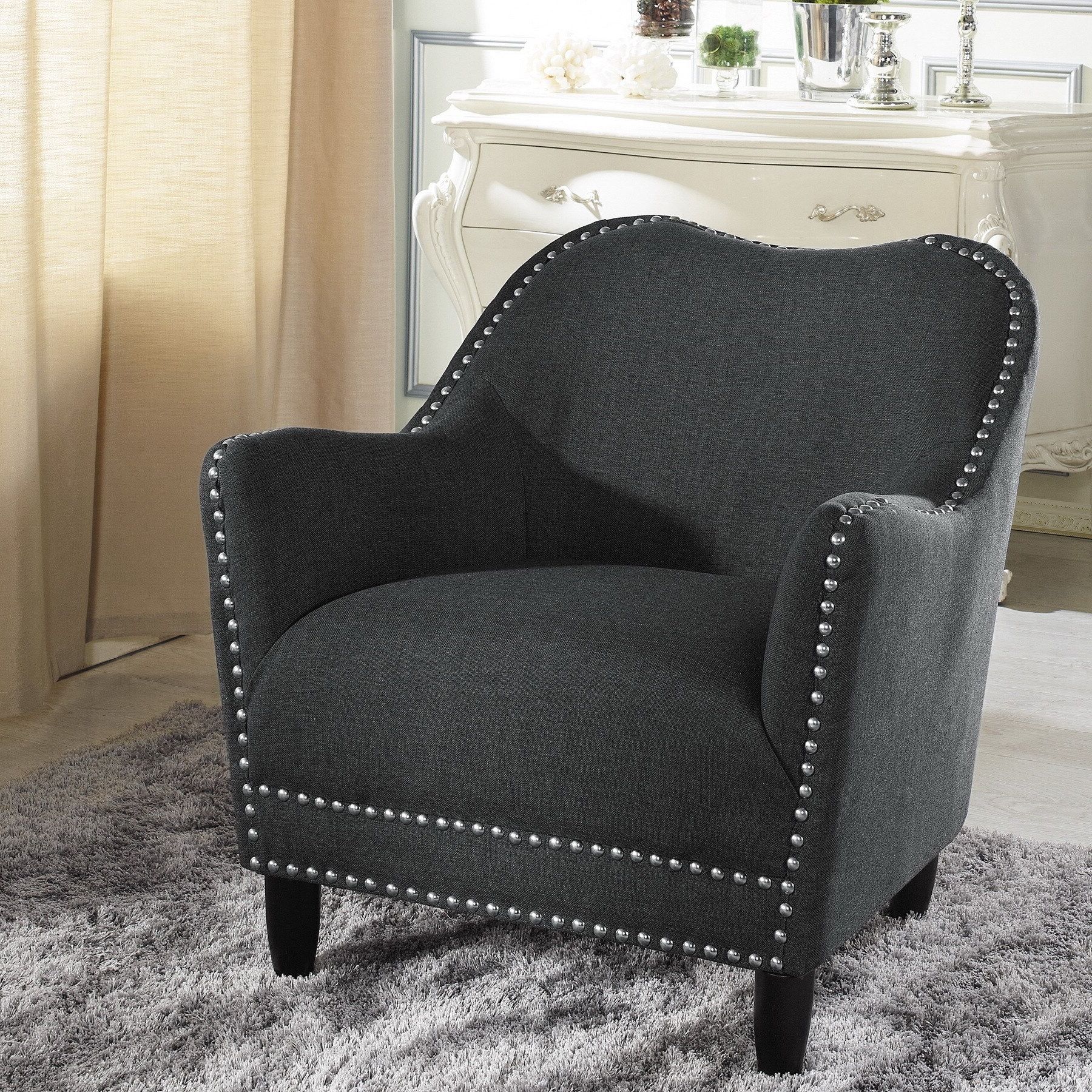 Most Popular Shop Baxton Studio Anastasia Grey Linen Modern Accent Chair – Free With Satin Gray Wood Accent Stools (View 2 of 10)