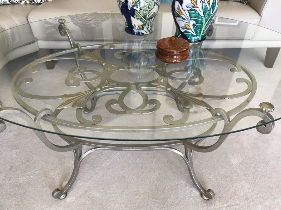 Most Popular Silver Coffee Tables For Elegant Silver Tone Metal Base Round Glass Top Coffee Table 48'r X  (View 8 of 10)