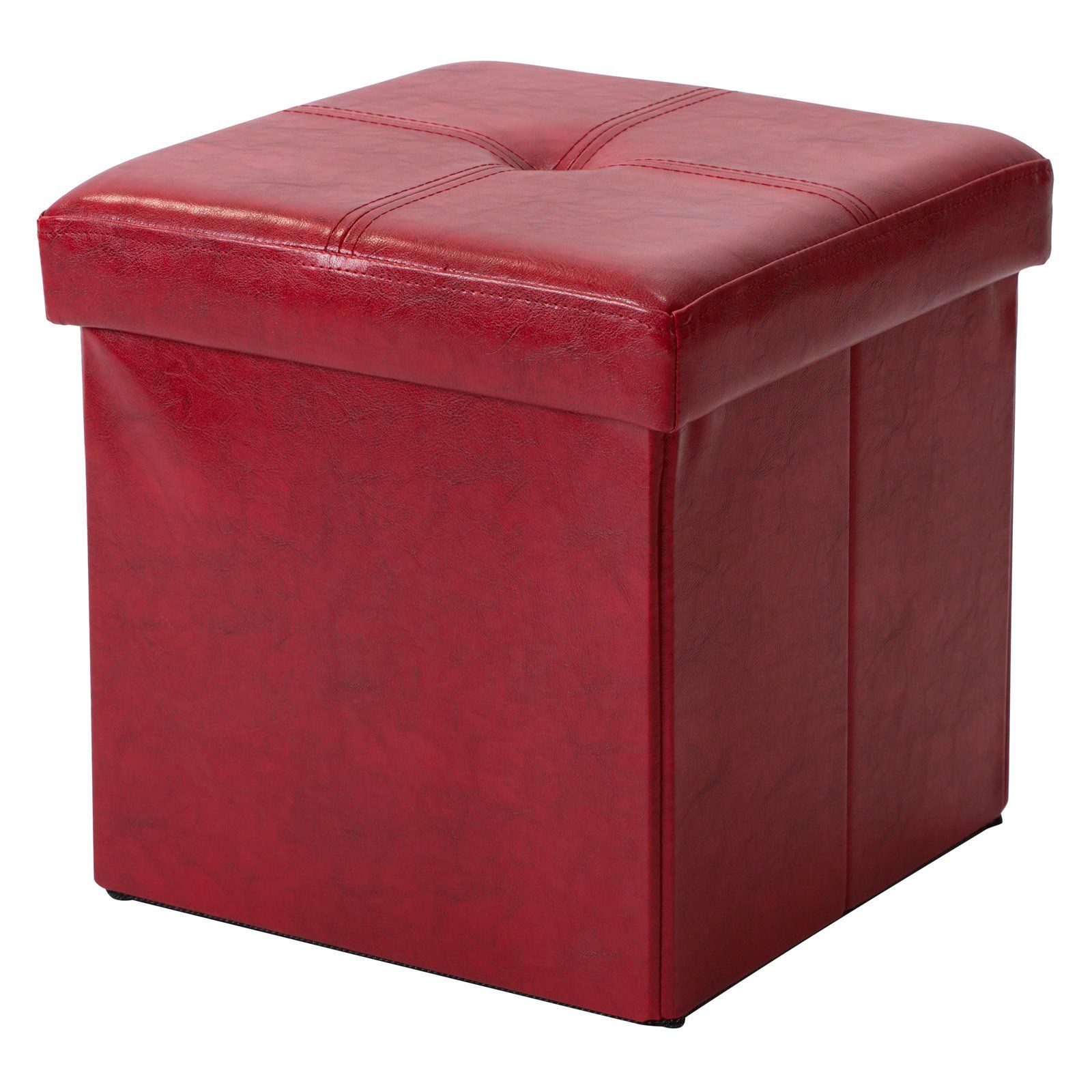 Most Popular Solid Cuboid Pouf Ottomans With Simplify Faux Leather Folding Storage Ottoman Cube In Red – Walmart (View 3 of 10)