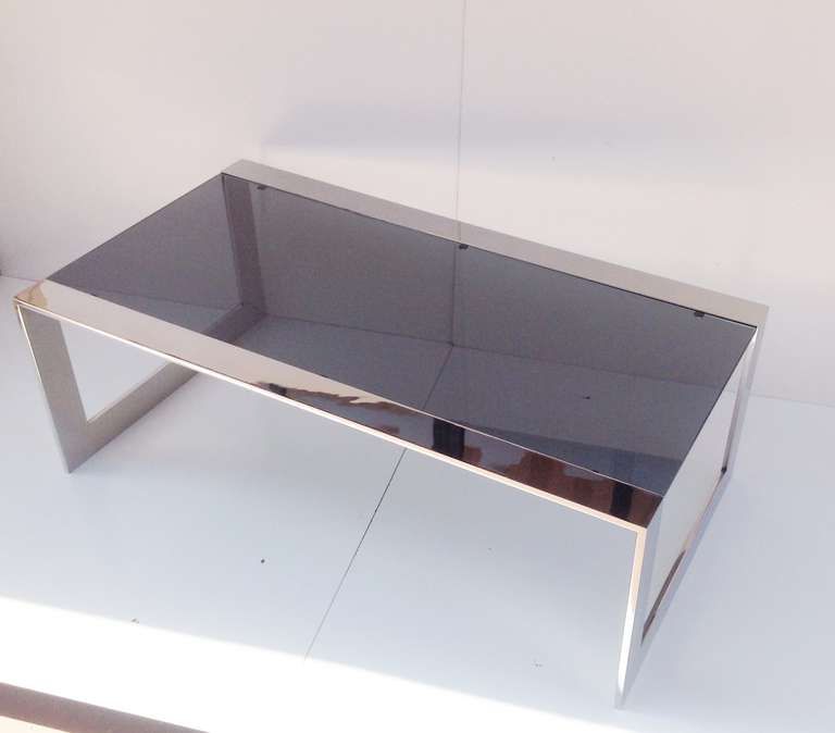 Most Popular Stainless Steel Cocktail Tables Within Smoked Glass And Polished Stainless Steel Coffee/cocktail Table (View 2 of 10)