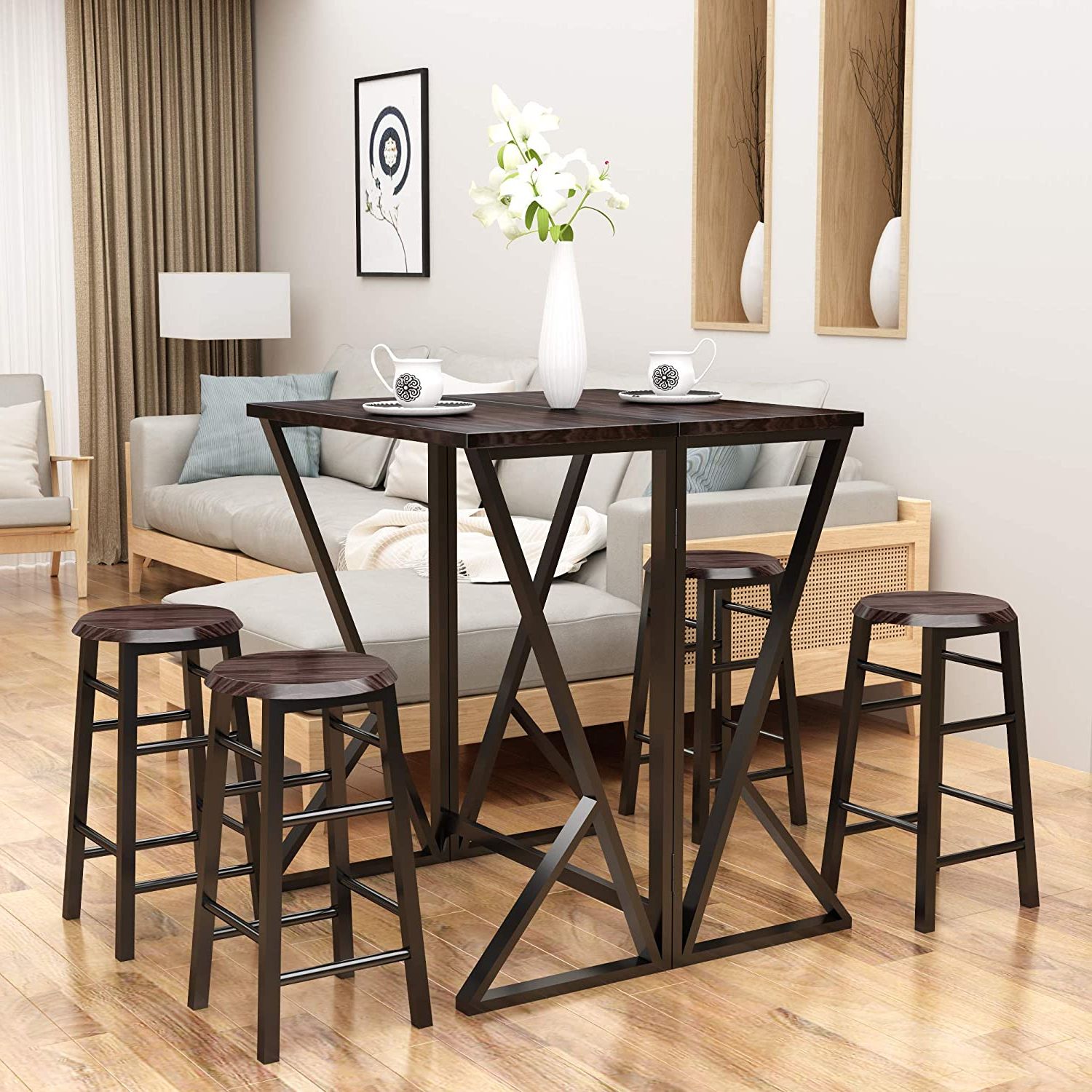 Most Recent 5 Piece Coffee Tables For 5 Piece Pub Dining Set Drop Leaf Folding Bar Height Kitchen Table With (View 7 of 10)