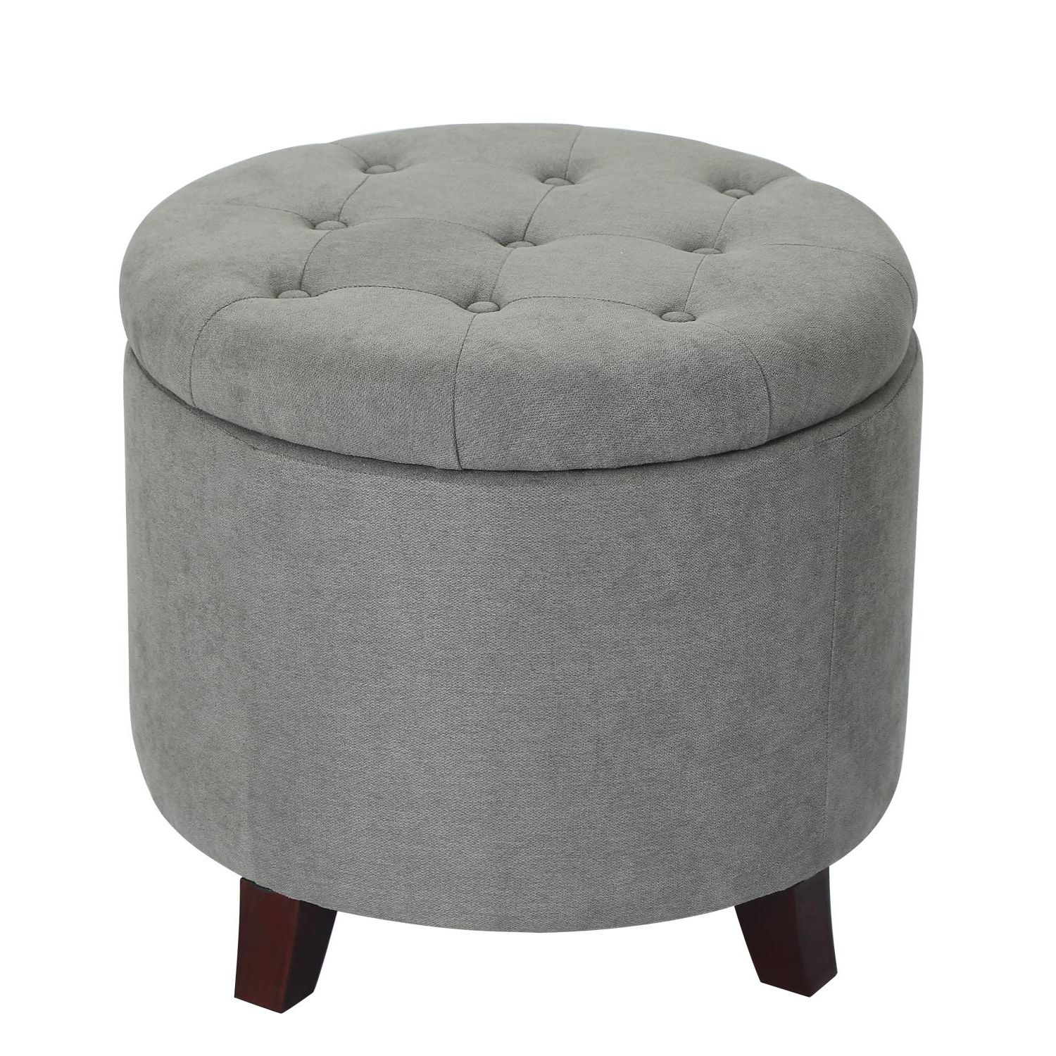 Most Recent Adeco Fabric Cushion Round Button Tufted Lift Top Storage Ottoman Intended For Charcoal Fabric Tufted Storage Ottomans (View 8 of 10)