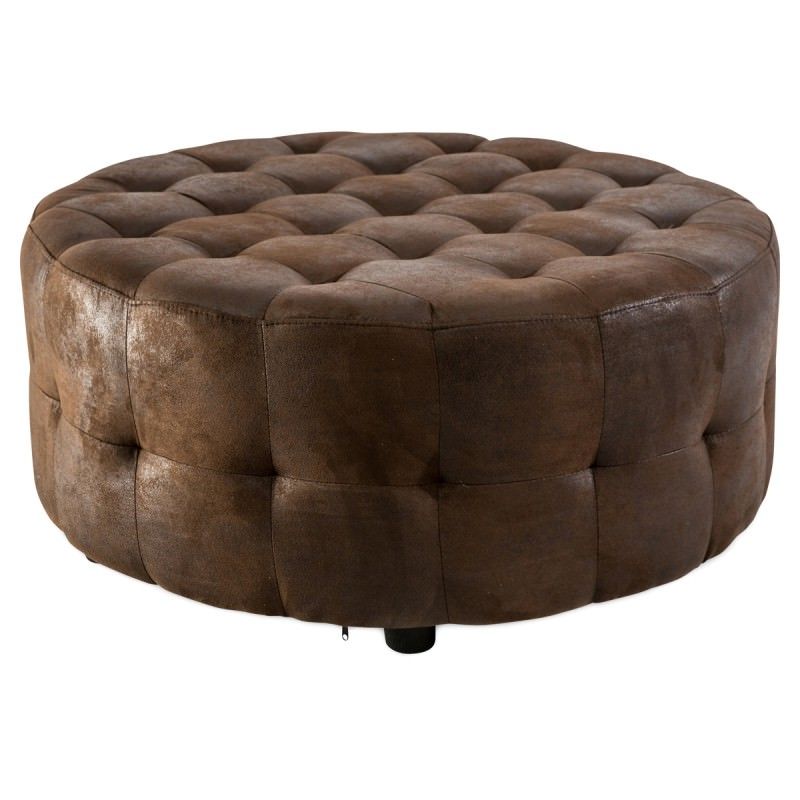 Most Recent Brown And Ivory Leather Hide Round Ottomans Within Chelmsford Quilted Faux Leather Round Ottoman – Antique Brown (View 10 of 10)