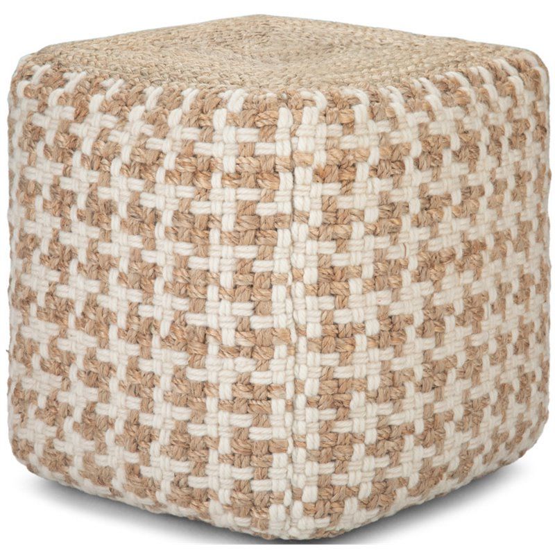 Most Recent Charcoal And White Wool Pouf Ottomans In Simpli Home Cullen Transitional Woven Wool And Jute Ottoman In Natural (View 6 of 10)