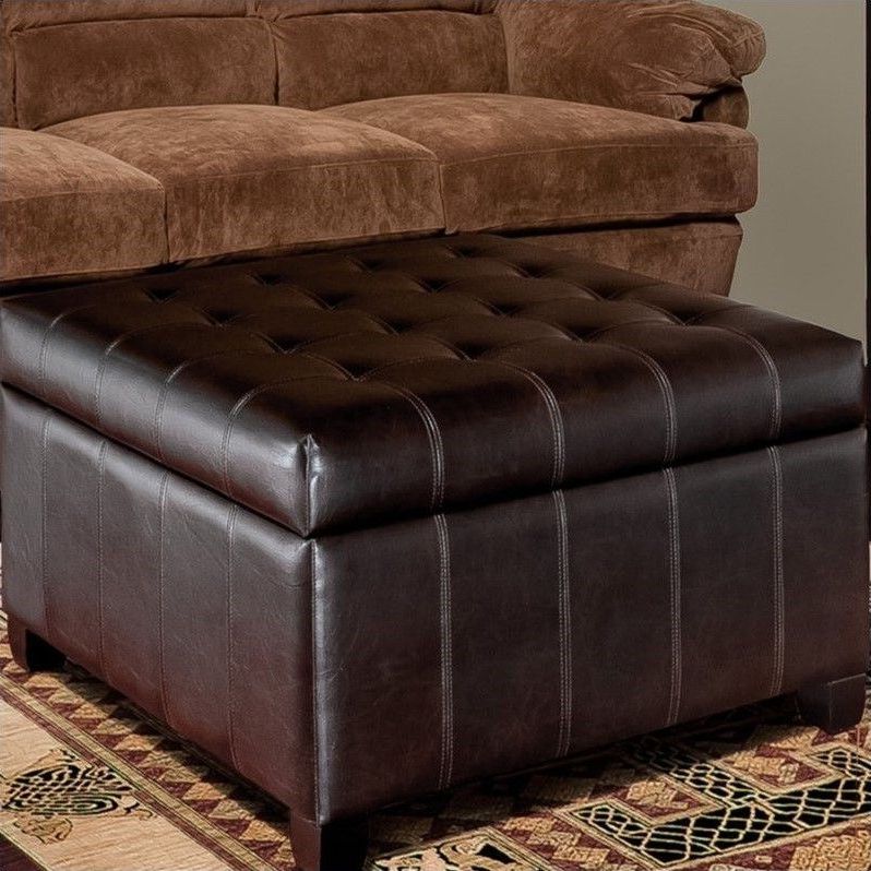 Most Recent Espresso Leather And Tan Canvas Pouf Ottomans With Regard To Noble House Debra Storage Ottoman In Brown (View 1 of 10)