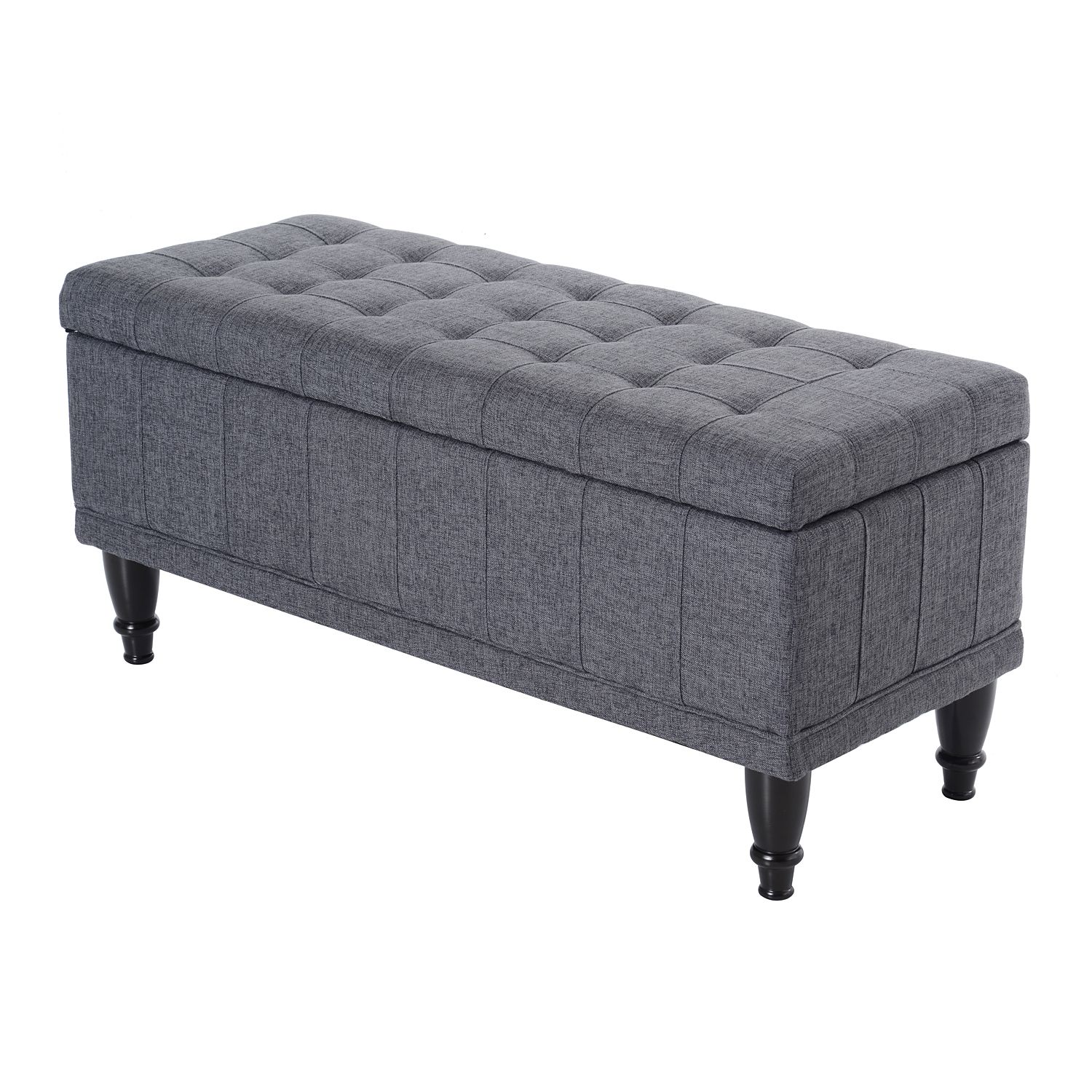 Most Recent Large 42" Tufted Linen Fabric Ottoman Storage Bench – Dark Heather Grey Regarding Snow Tufted Fabric Ottomans (View 2 of 10)