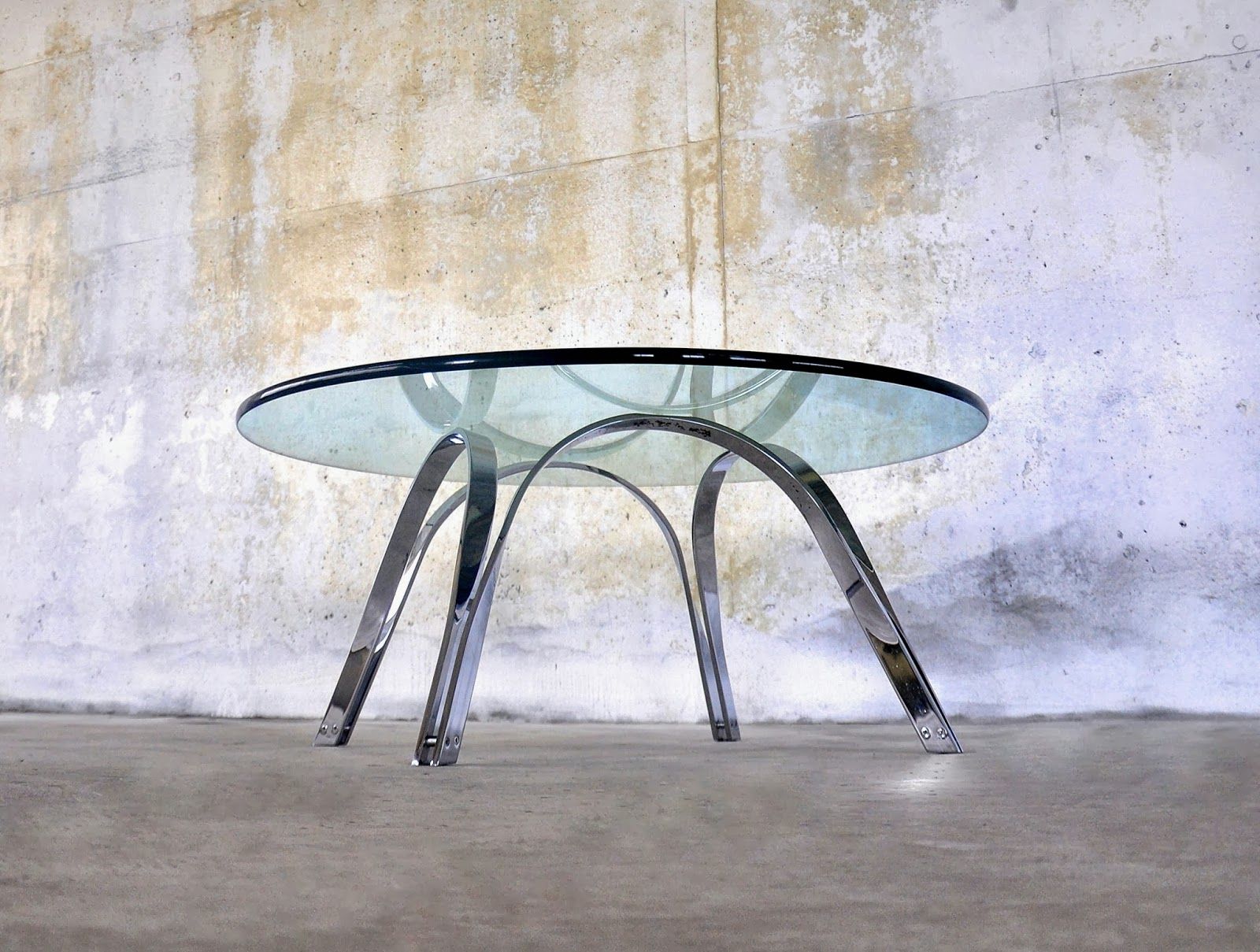 Most Recent Select Modern: Roger Sprunger Chrome & Glass Coffee Or Cocktail Table In Polished Chrome Round Cocktail Tables (View 2 of 10)