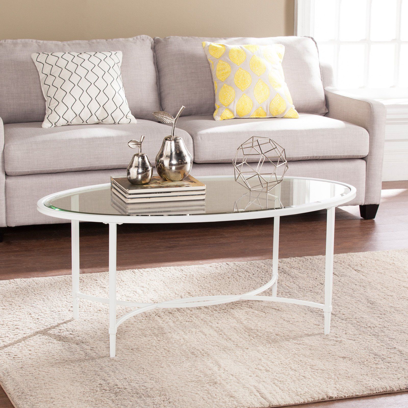 Most Recent Southern Enterprises Quinton Metal / Glass Oval Cocktail Table – White For Black Metal Cocktail Tables (View 4 of 10)