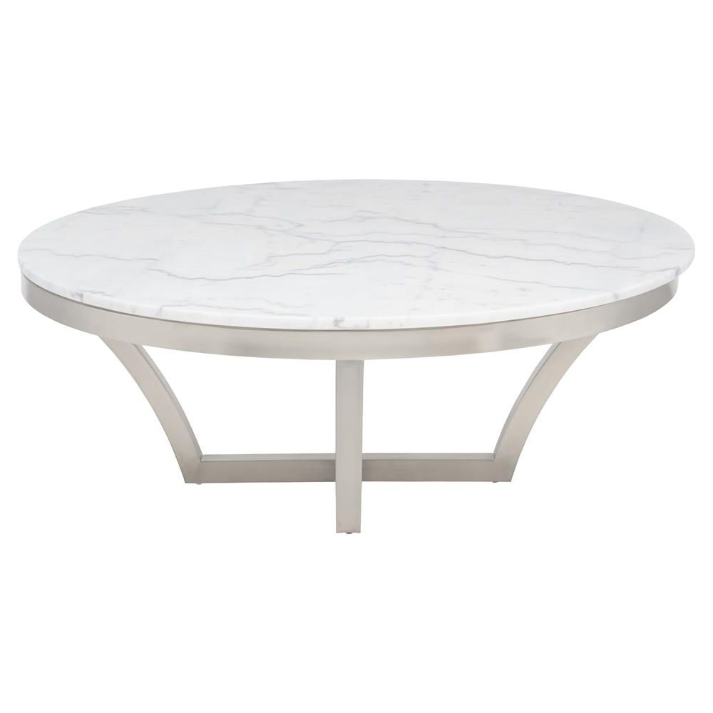 Most Recently Released Amelia Hollywood Regency Round White Marble Top Silver Base Round For Marble And White Coffee Tables (View 7 of 10)