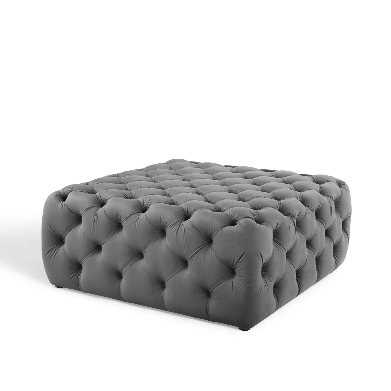Most Recently Released Anthem Tufted Button Large Square Performance Velvet Ottoman Gray Throughout Honeycomb Silver Velvet Fabric Ottomans (View 8 of 10)