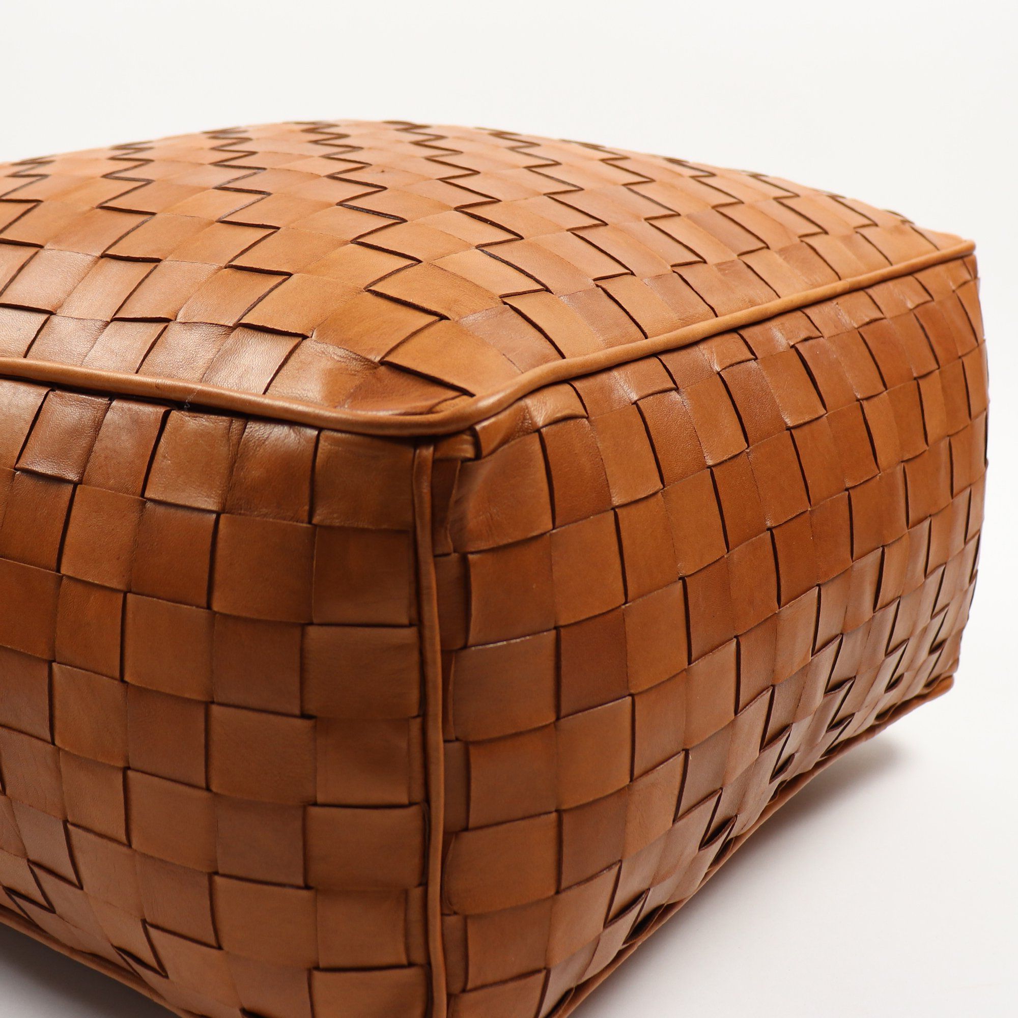 Most Recently Released Black White Leather Pouf Ottomans For Dakota Woven Leather Ottoman – Socco Designs (View 6 of 10)