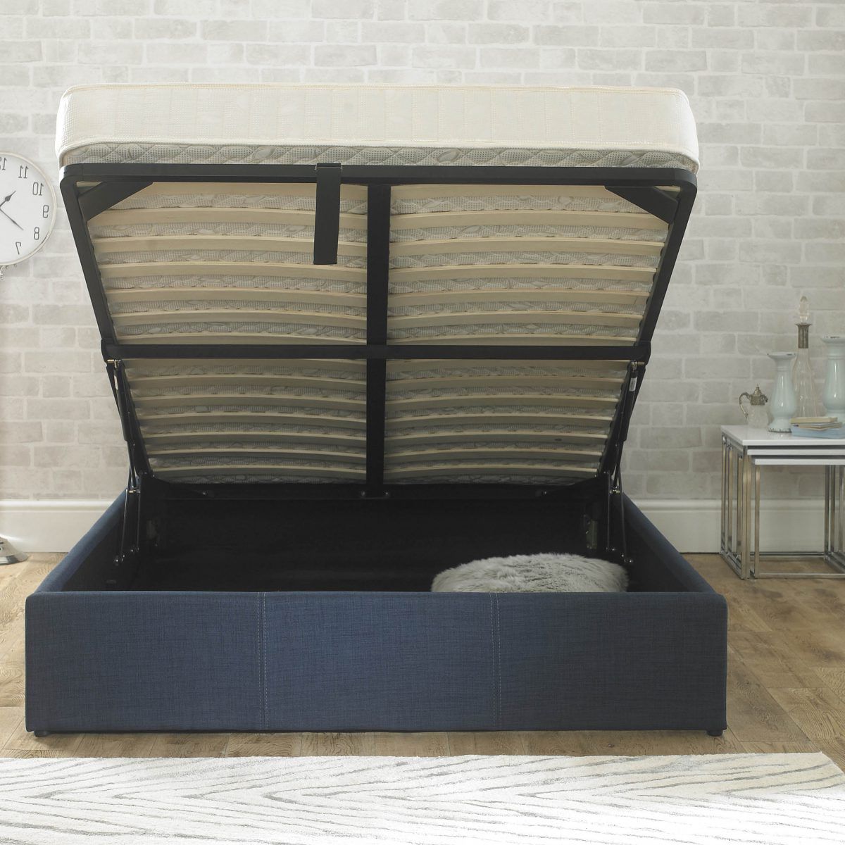 Most Recently Released Charcoal And Camel Basket Weave Pouf Ottomans Pertaining To Stirling Fabric Ottoman Bed Charcoal – Haven Furniture (View 5 of 10)